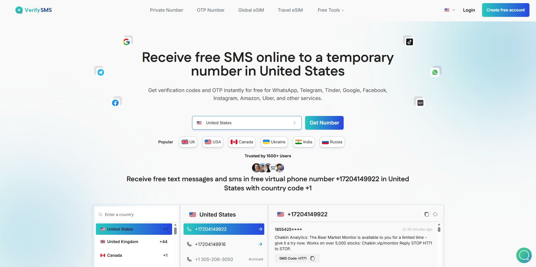 VerifySMS website preview